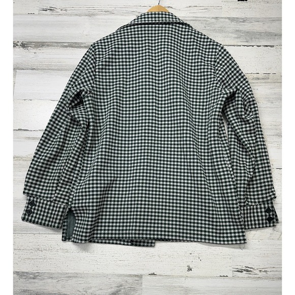 Vintage Women's Medium Sweater Jacket Shacket Green White Houndstooth Button Up - Picture 5 of 7